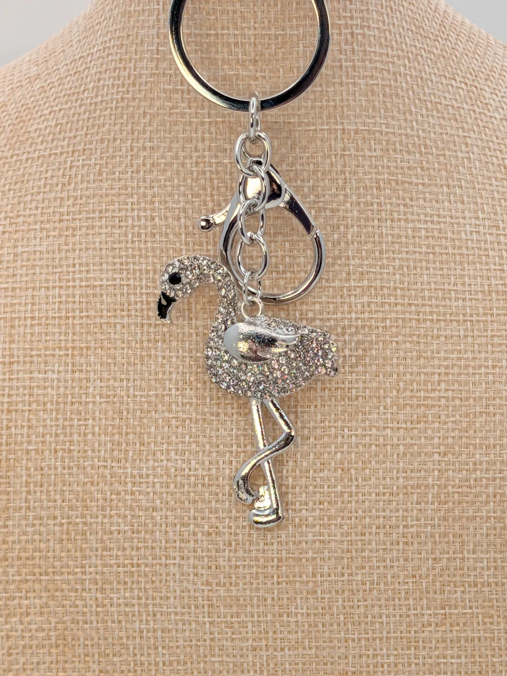 White Rhinestone Metal Flamingo Keychain Bag Charm